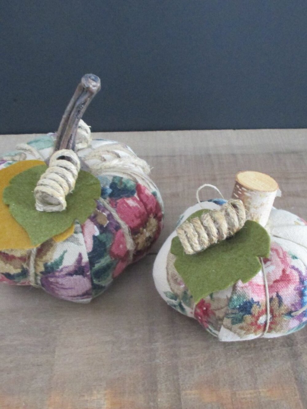 Two Fabric Pumpkins Sanderson Linen Union Fall Thanksgiving Decor